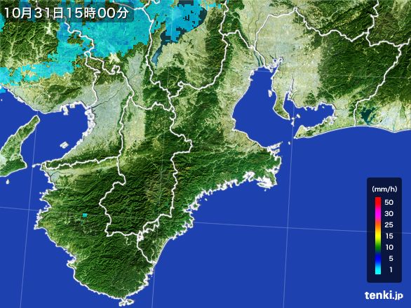 三重県の雨雲レーダー(2016年10月31日)