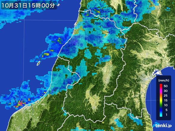 山形県の雨雲レーダー(2016年10月31日)