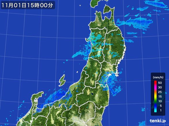 東北地方の雨雲レーダー(2016年11月01日)