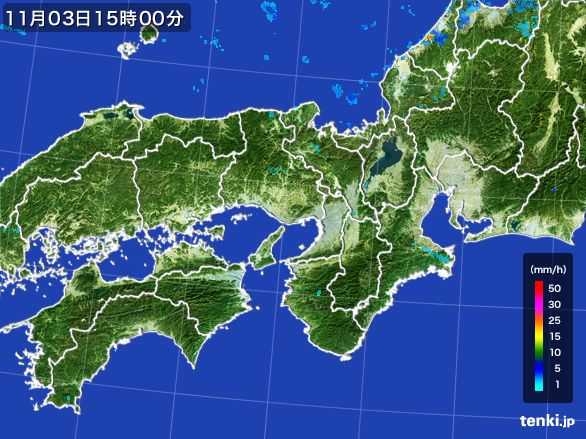 近畿地方の雨雲レーダー(2016年11月03日)