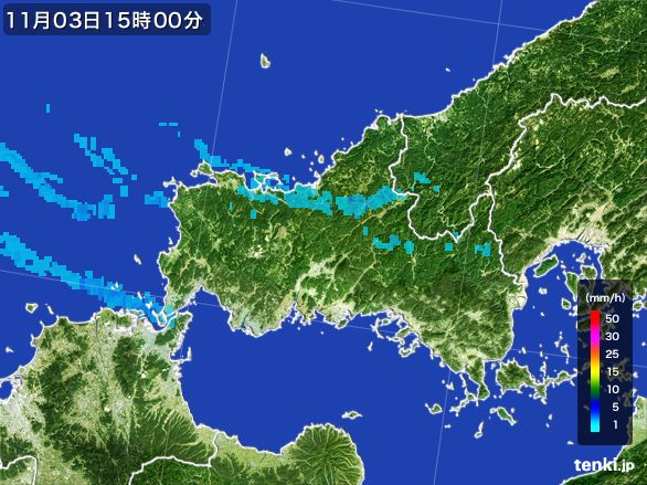 山口県の雨雲レーダー(2016年11月03日)