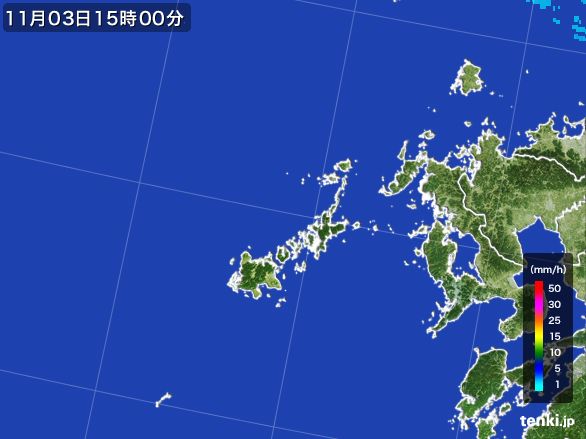 五島列島(長崎県)の雨雲レーダー(2016年11月03日)