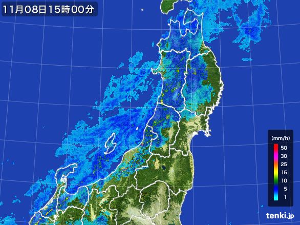 東北地方の雨雲レーダー(2016年11月08日)