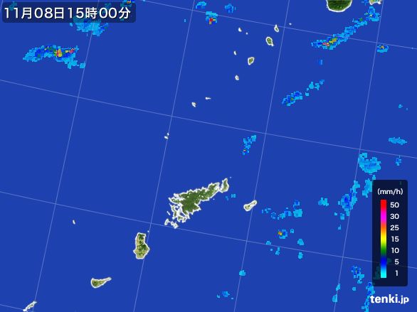 奄美諸島(鹿児島県)の雨雲レーダー(2016年11月08日)