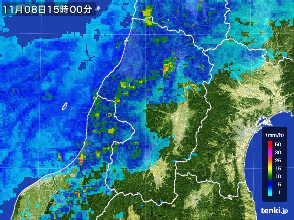 山形県の雨雲レーダー(2016年11月08日)