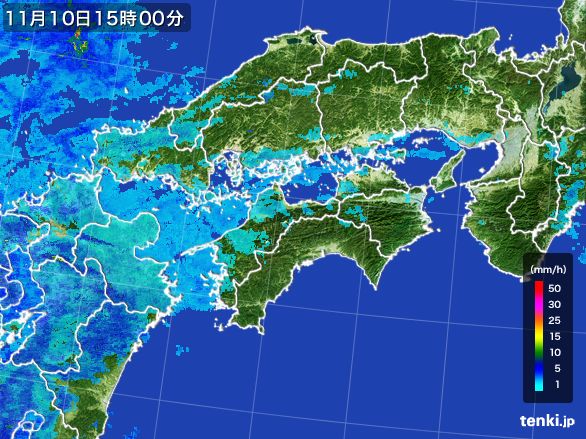 四国地方の雨雲レーダー(2016年11月10日)