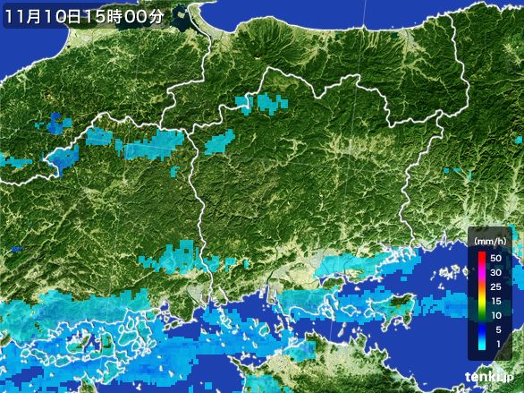 岡山県の雨雲レーダー(2016年11月10日)