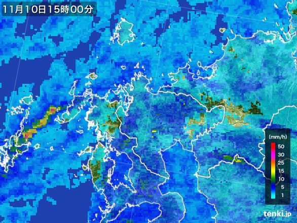 佐賀県の雨雲レーダー(2016年11月10日)