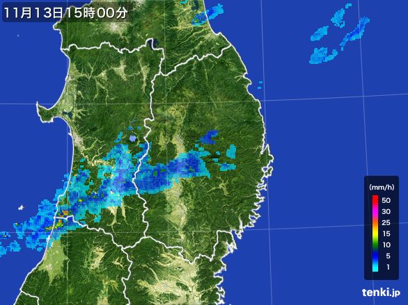 岩手県の雨雲レーダー(2016年11月13日)