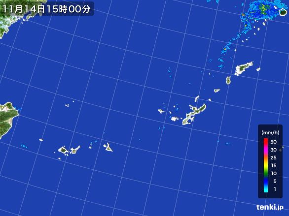 沖縄地方の雨雲レーダー(2016年11月14日)