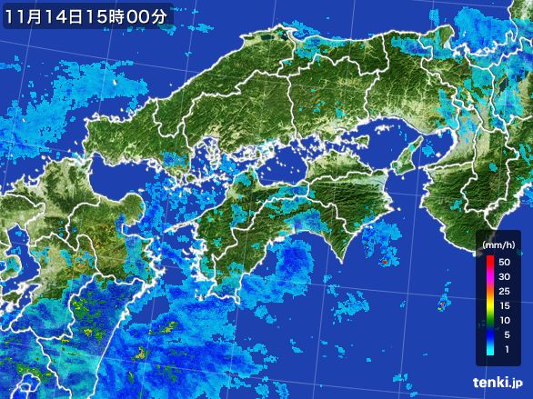 四国地方の雨雲レーダー(2016年11月14日)