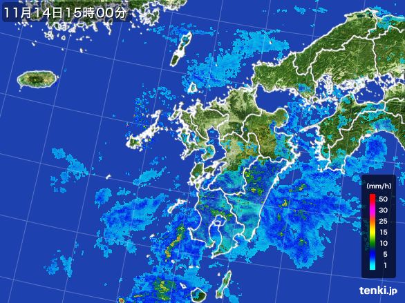 九州地方の雨雲レーダー(2016年11月14日)