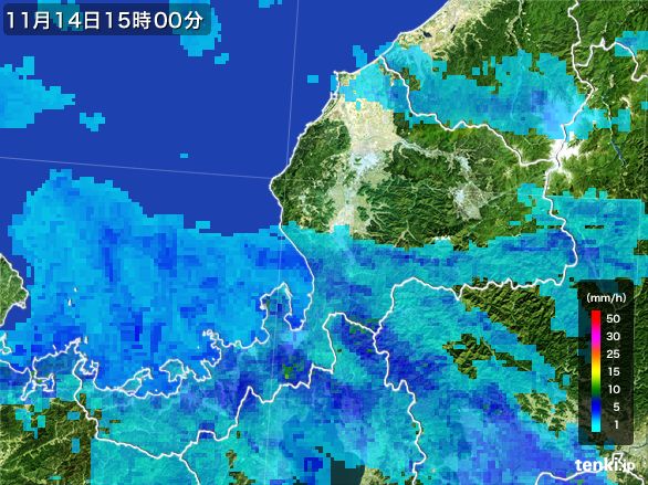 福井県の雨雲レーダー(2016年11月14日)