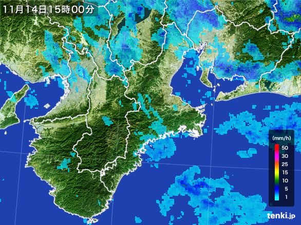 三重県の雨雲レーダー(2016年11月14日)