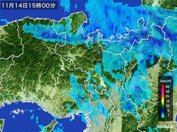 京都府の雨雲レーダー(2016年11月14日)