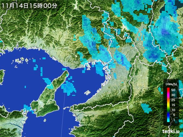大阪府の雨雲レーダー(2016年11月14日)