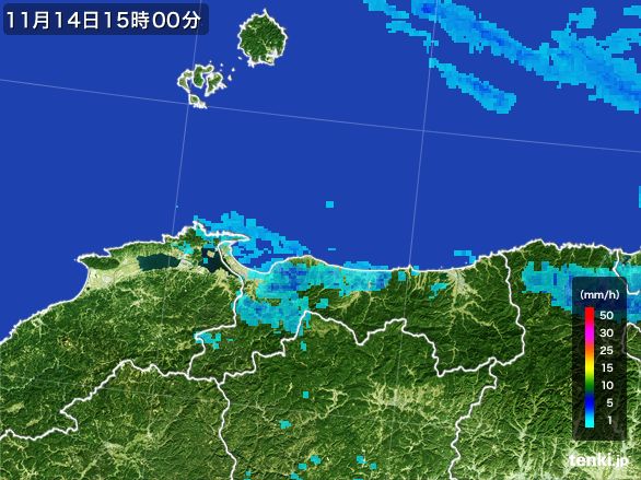 鳥取県の雨雲レーダー(2016年11月14日)