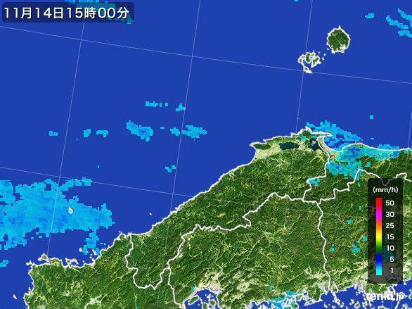 島根県の雨雲レーダー(2016年11月14日)