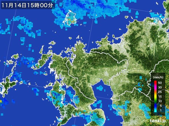佐賀県の雨雲レーダー(2016年11月14日)