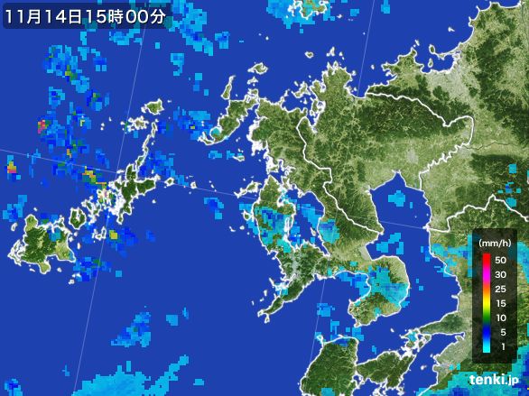 長崎県の雨雲レーダー(2016年11月14日)