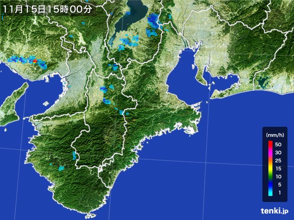 三重県の雨雲レーダー(2016年11月15日)