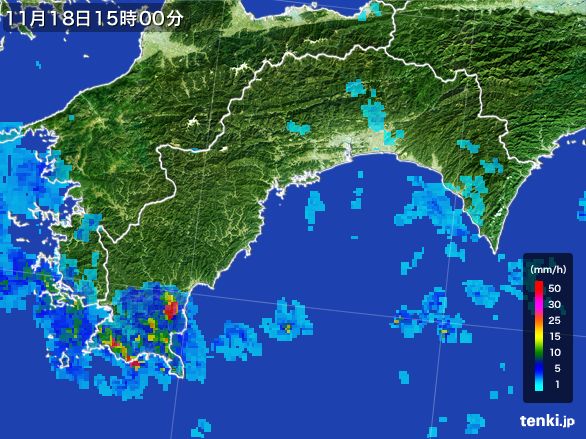 高知県の雨雲レーダー(2016年11月18日)