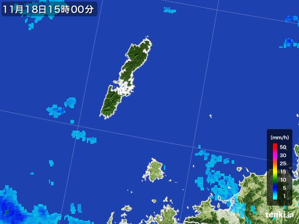 壱岐・対馬(長崎県)の雨雲レーダー(2016年11月18日)