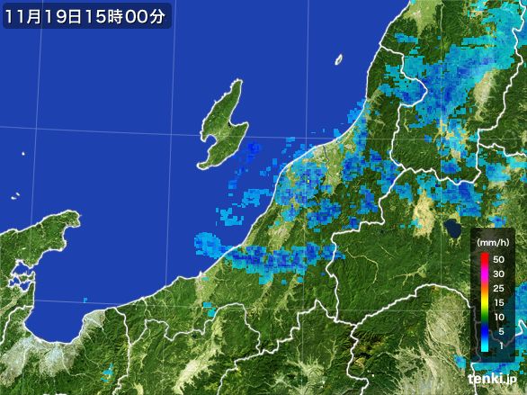 新潟県の雨雲レーダー(2016年11月19日)
