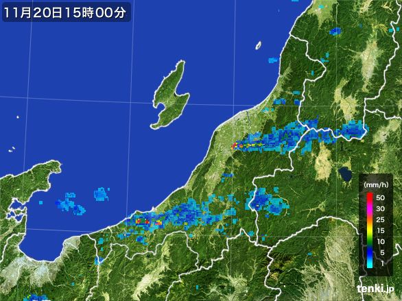 新潟県の雨雲レーダー(2016年11月20日)