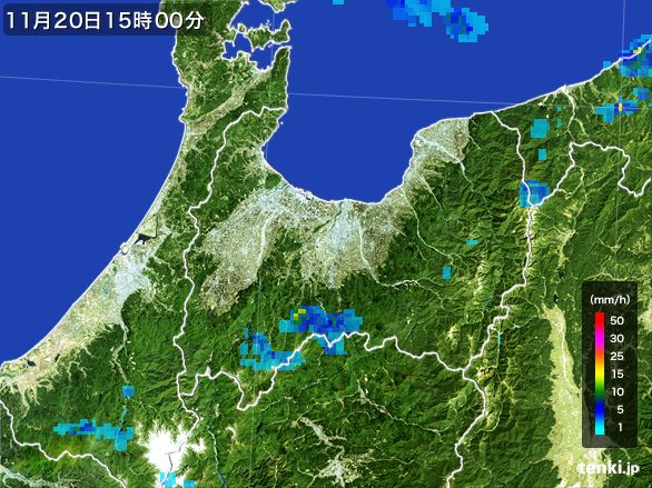 富山県の雨雲レーダー(2016年11月20日)