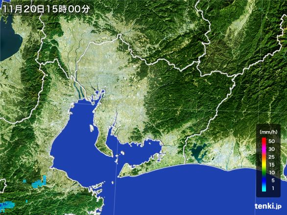 愛知県の雨雲レーダー(2016年11月20日)