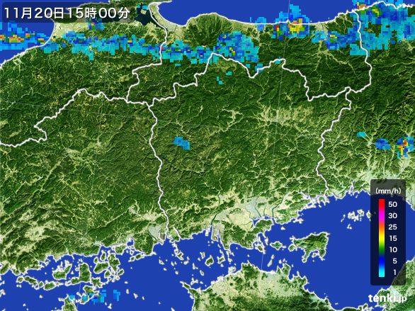 岡山県の雨雲レーダー(2016年11月20日)
