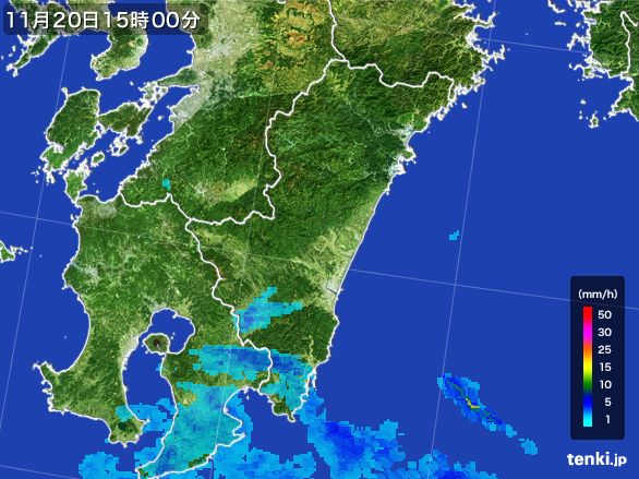 宮崎県の雨雲レーダー(2016年11月20日)