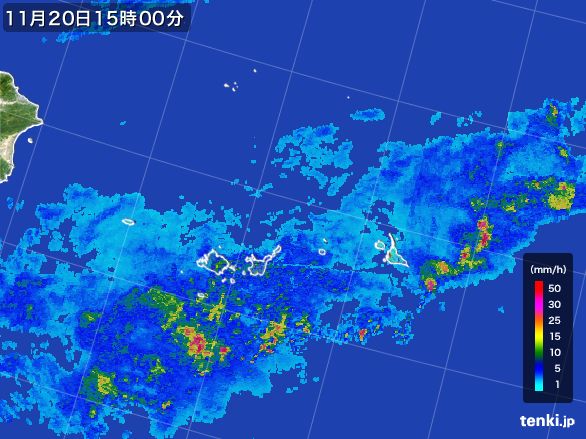 宮古・石垣・与那国(沖縄県)の雨雲レーダー(2016年11月20日)