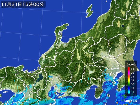北陸地方の雨雲レーダー(2016年11月21日)