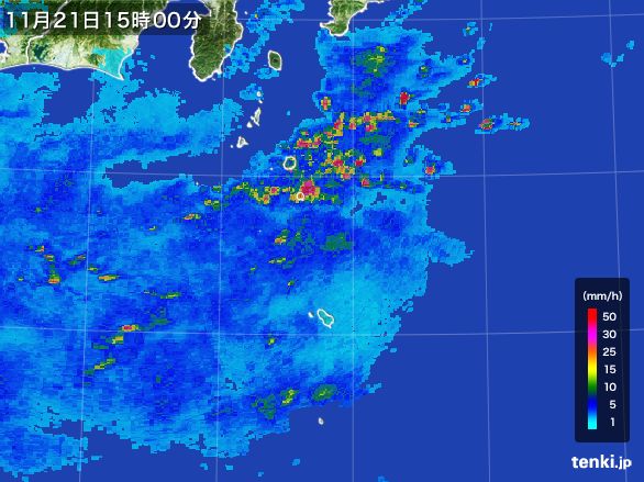 伊豆諸島(東京都)の雨雲レーダー(2016年11月21日)
