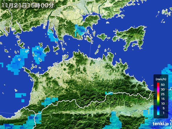香川県の雨雲レーダー(2016年11月21日)