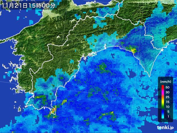 高知県の雨雲レーダー(2016年11月21日)