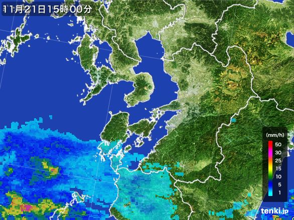熊本県の雨雲レーダー(2016年11月21日)