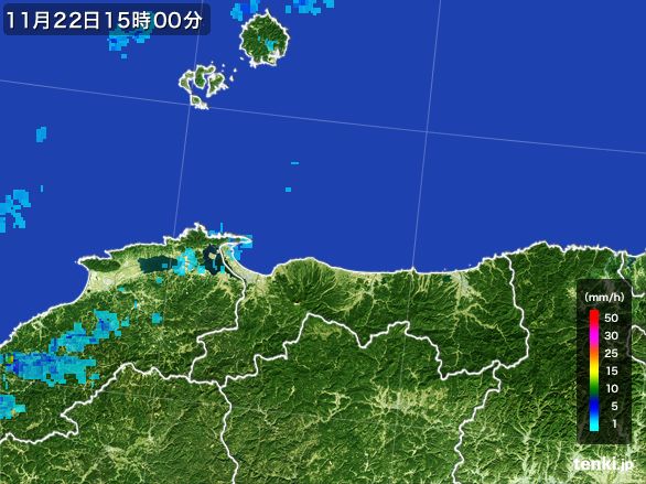 鳥取県の雨雲レーダー(2016年11月22日)