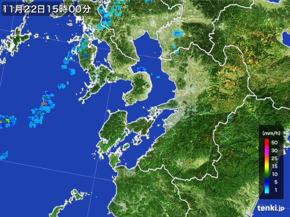 熊本県の雨雲レーダー(2016年11月22日)