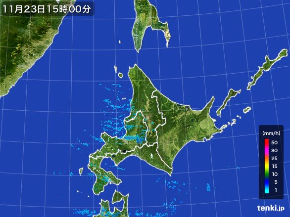 北海道地方の雨雲レーダー(2016年11月23日)