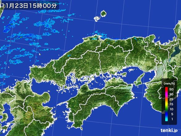 中国地方の雨雲レーダー(2016年11月23日)