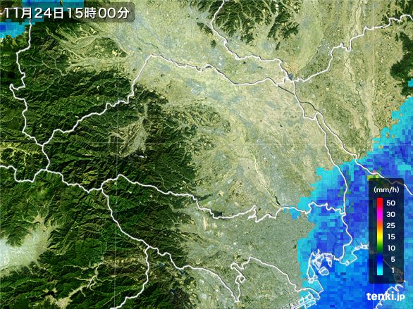 埼玉県の雨雲レーダー(2016年11月24日)