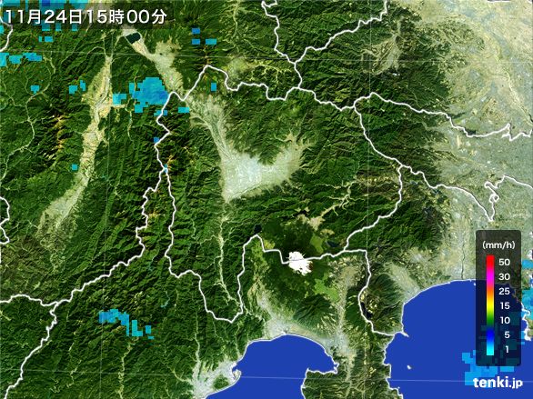 山梨県の雨雲レーダー(2016年11月24日)