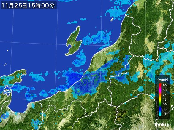 新潟県の雨雲レーダー(2016年11月25日)