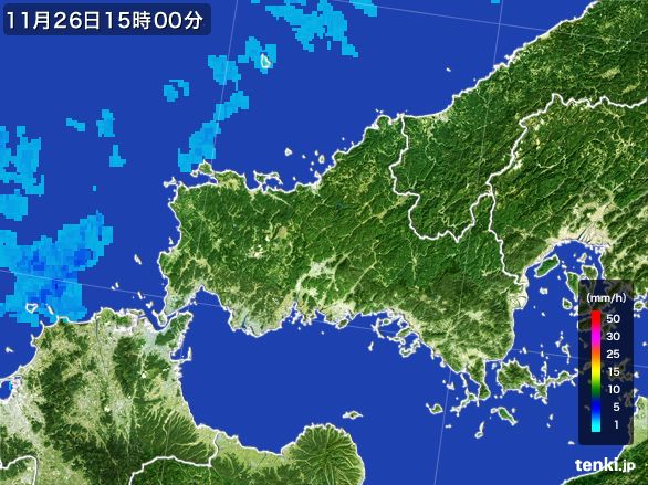 山口県の雨雲レーダー(2016年11月26日)
