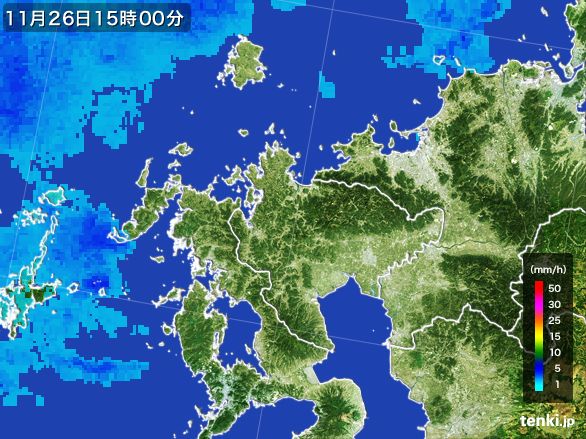 佐賀県の雨雲レーダー(2016年11月26日)