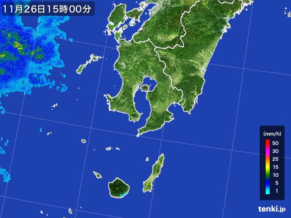 鹿児島県の雨雲レーダー(2016年11月26日)
