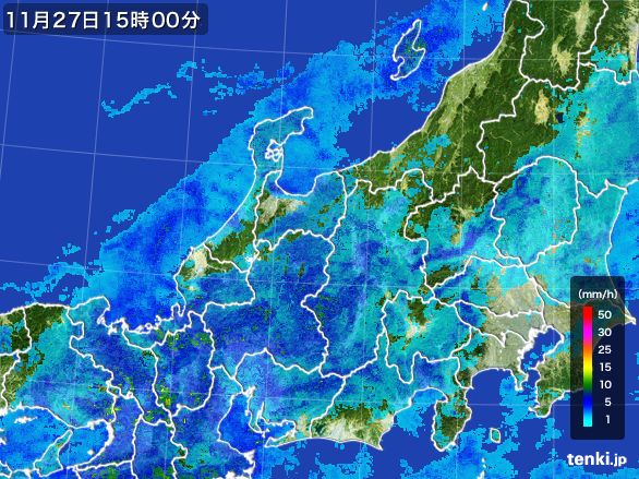 北陸地方の雨雲レーダー(2016年11月27日)